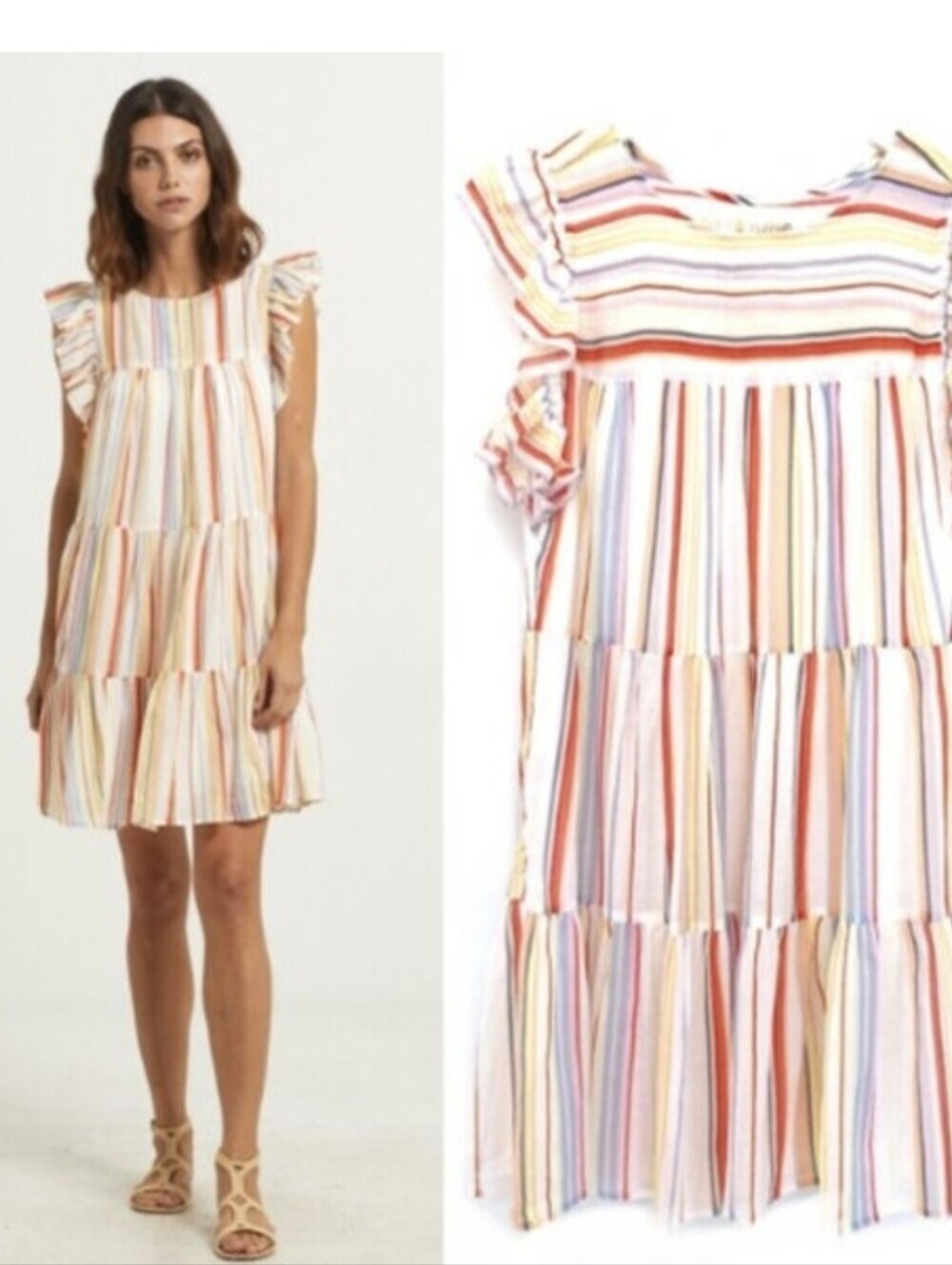 Marie OLIVER The Sailor Dress Striped Ruffle Sleeve Multicolored Size S